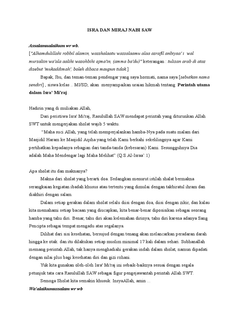 Pidato Isra Miraj Tentang Shalat