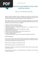Ejercicios de Calentamiento Vocal | PDF | Sonido | Boca