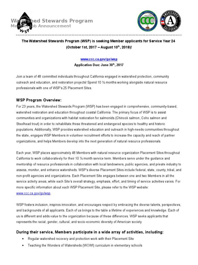 WSP Member Application Announcement | PDF | Community | California