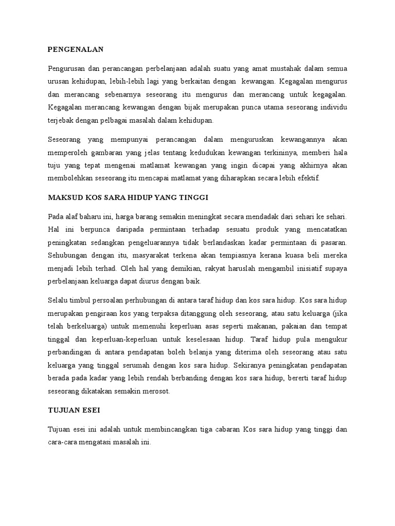 Esei Masalah Sara Hidup Masyarakat Malaysia Pdf