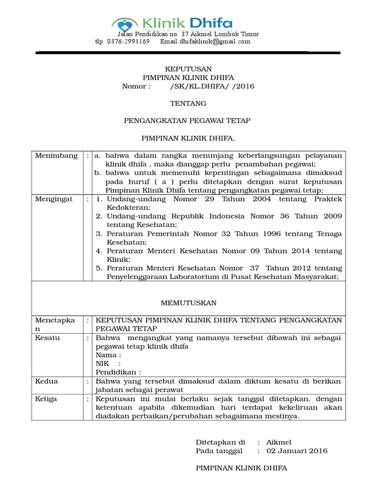 Format Sk Pegawai Tetap
