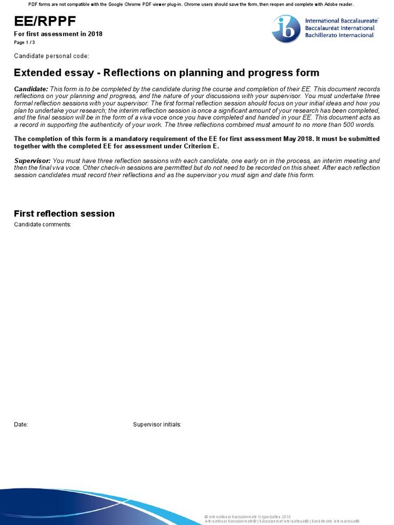 Ee/Rppf: Extended Essay - Reflections On Planning and Progress Form ...