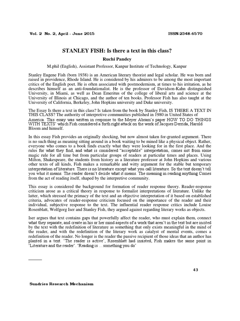 Understanding Fish's Textual Theory | PDF | Psychological Concepts | Truth