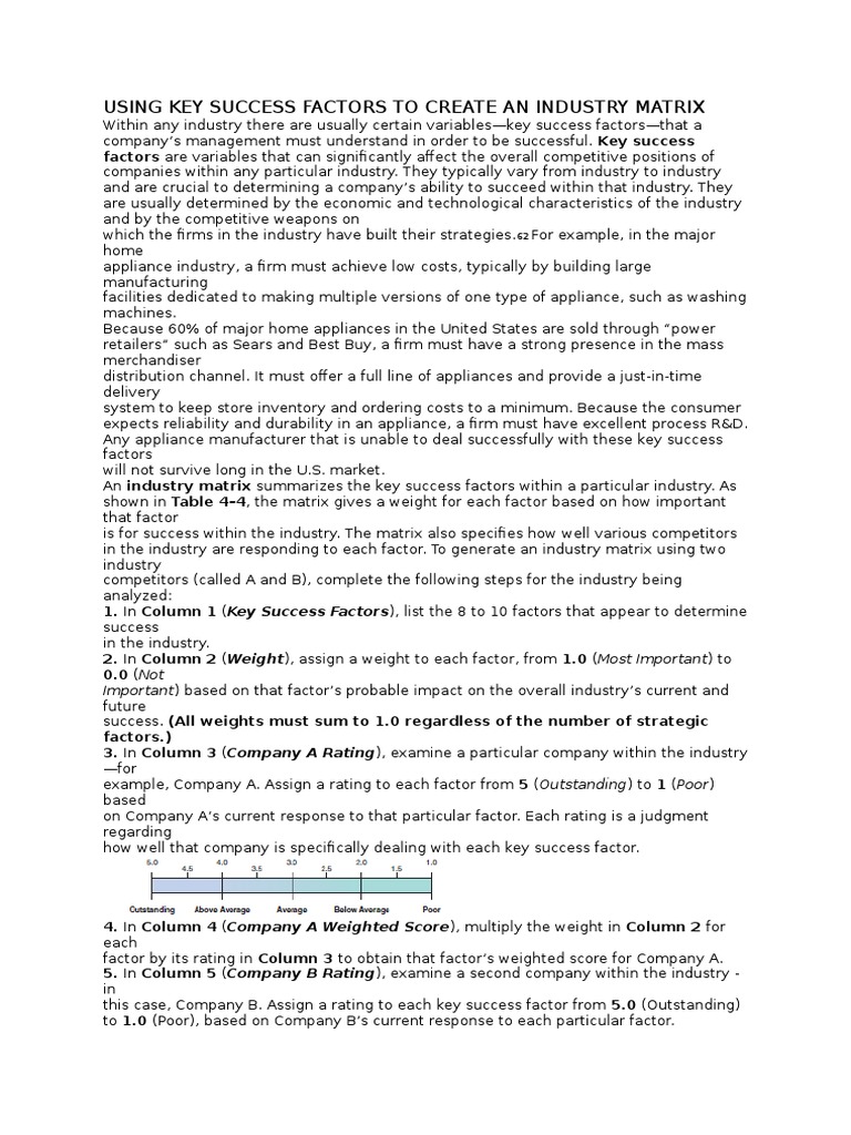 Industry Matrix and Key Success Factors | PDF | Weighted Arithmetic ...