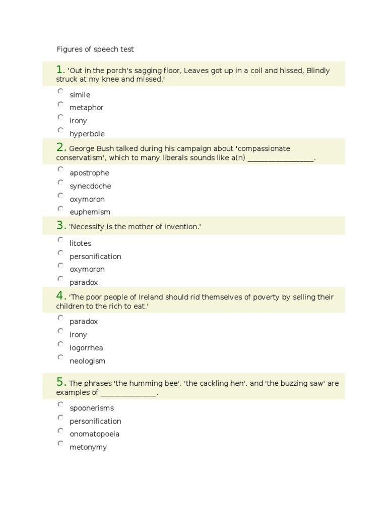 Figures Of Speech Test Lexical Semantics Semiotics