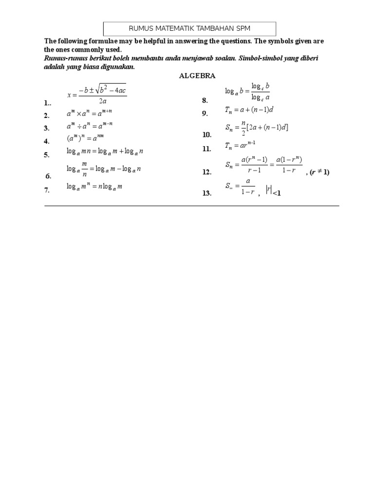 Rumus Matematik Tambahan Pdf
