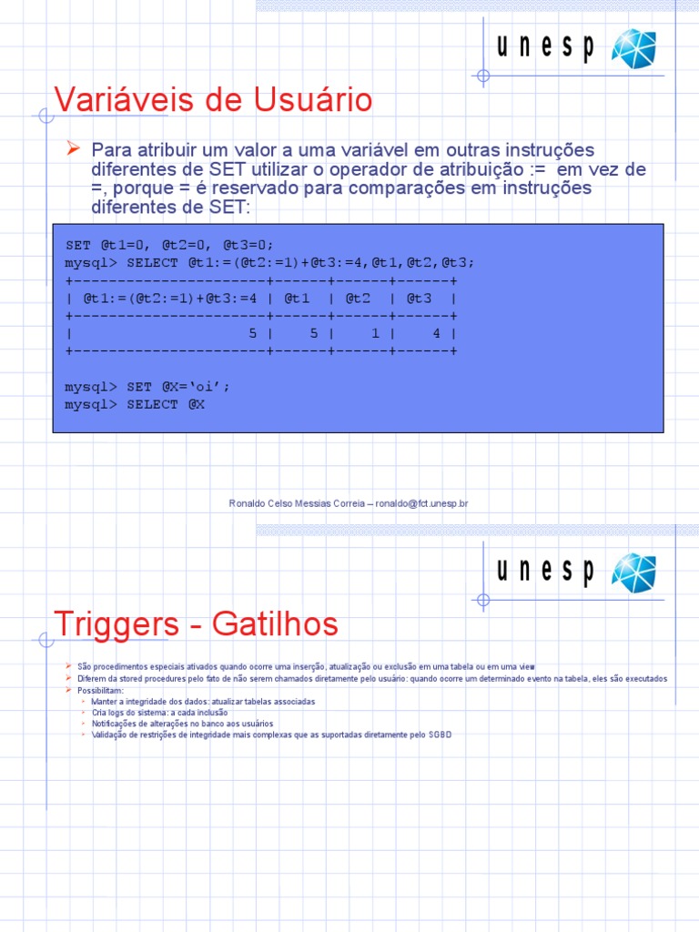 Programação de Triggers em MySQL | PDF | SQL | Parâmetro (programação ...