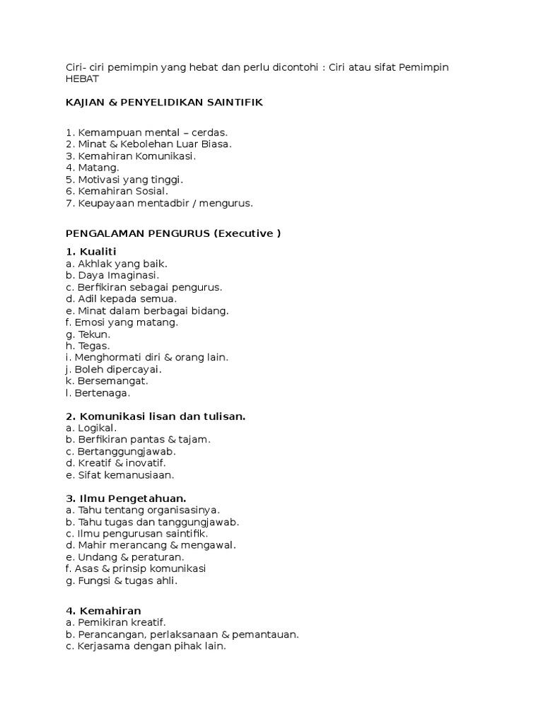 Ciri Pemimpin Yang Hebat Pdf