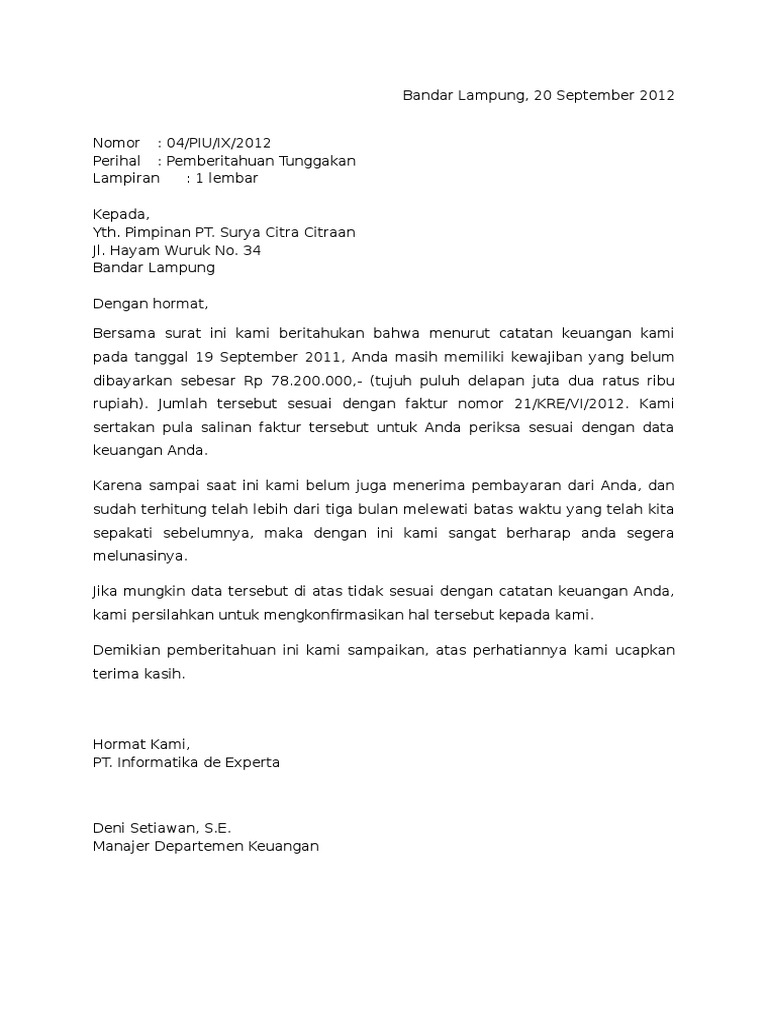 Contoh Surat Penagihan Hutang