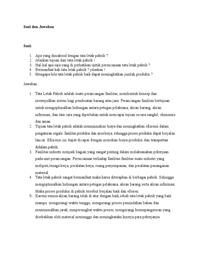 Tata Letak Pabrik Soal Dan Jawaban