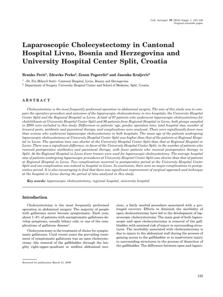 Laparoscopic Cholecystectomy Outcomes in Split and Livno | PDF ...