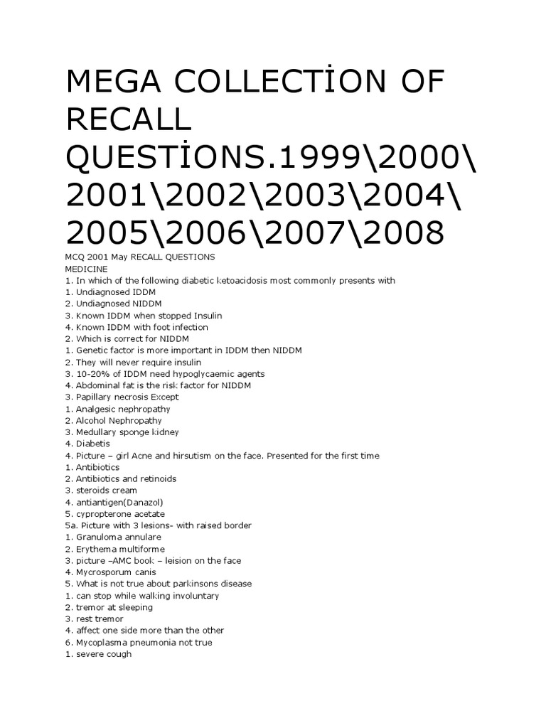 AMC Recall 1999 To 2008 PDF | PDF | Hepatitis | Diabetes Mellitus Type 2