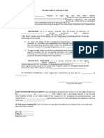 Secretary's Certificate - Sample