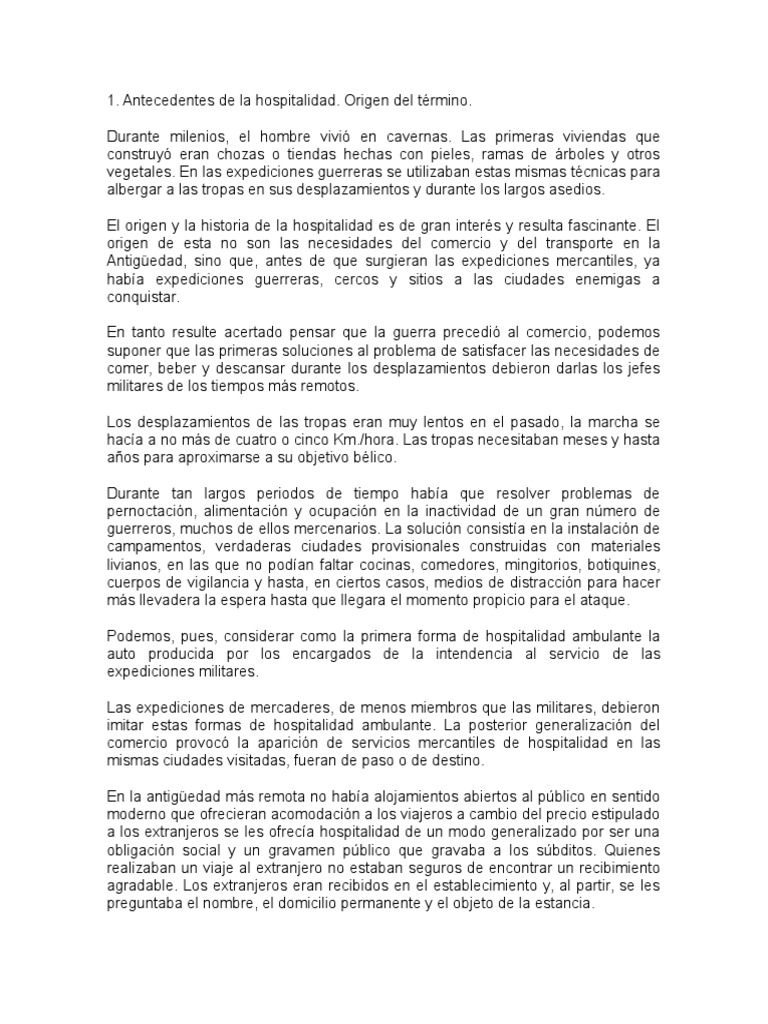 Historia de la hospitalidad y su evolución | PDF | Servicio al Cliente ...