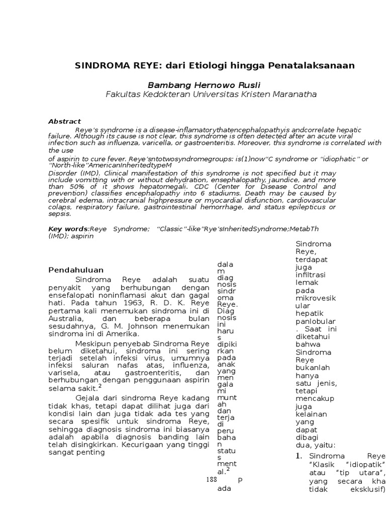 Sindroma Reye: Etiologi & Penatalaksanaan | PDF