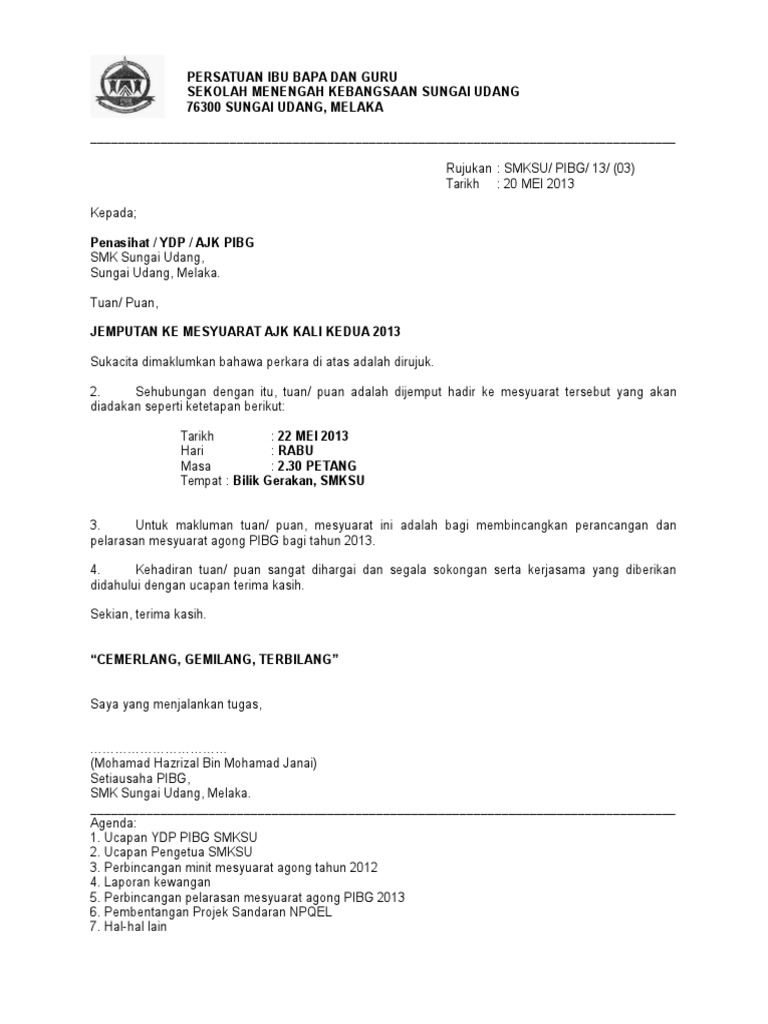 Surat 03 - Surat Jemputan Mesyuarat AJK Kali Kedua