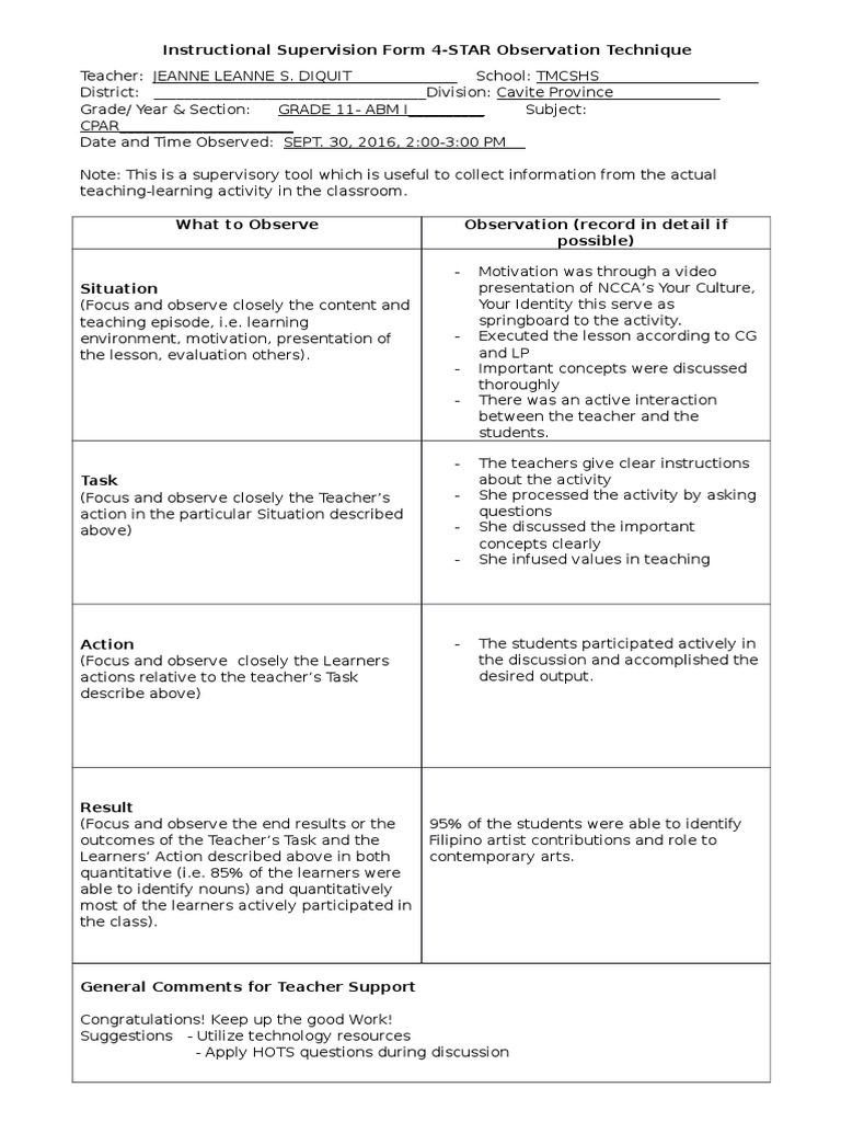 Instructional Supervision Form 4 | PDF | Motivation | Motivational