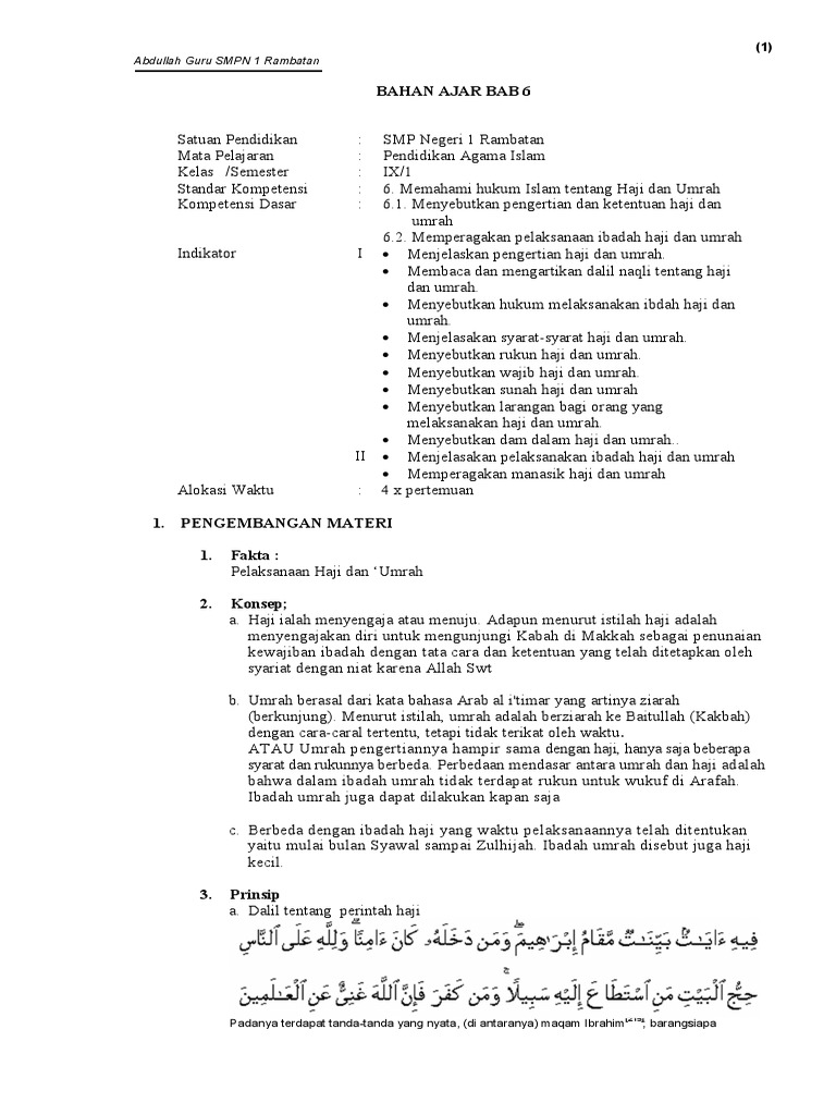 Bahan Ajar Fiqih Ibadah Haji Dan Umrah Sem 1 Pdf