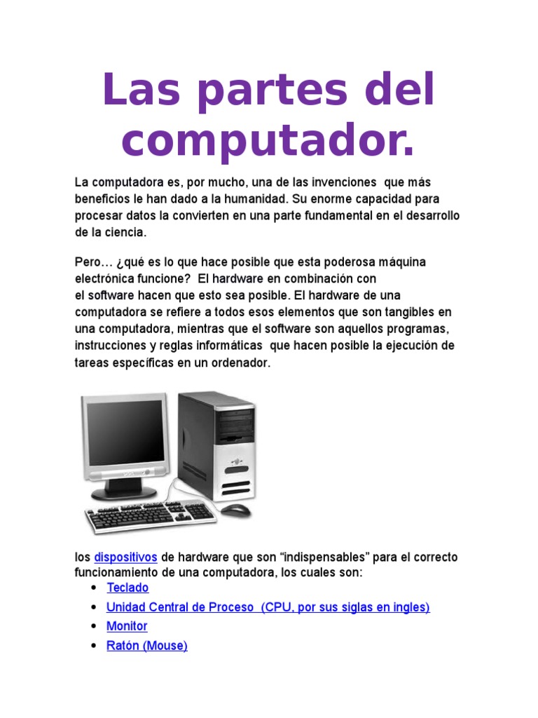 Partes esenciales de una computadora | PDF | Hardware de la computadora ...