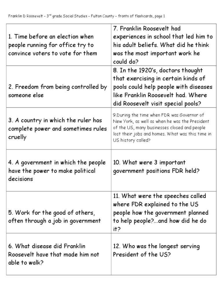 FDR: Key Facts for 3rd Grade Social Studies | PDF | Franklin D ...