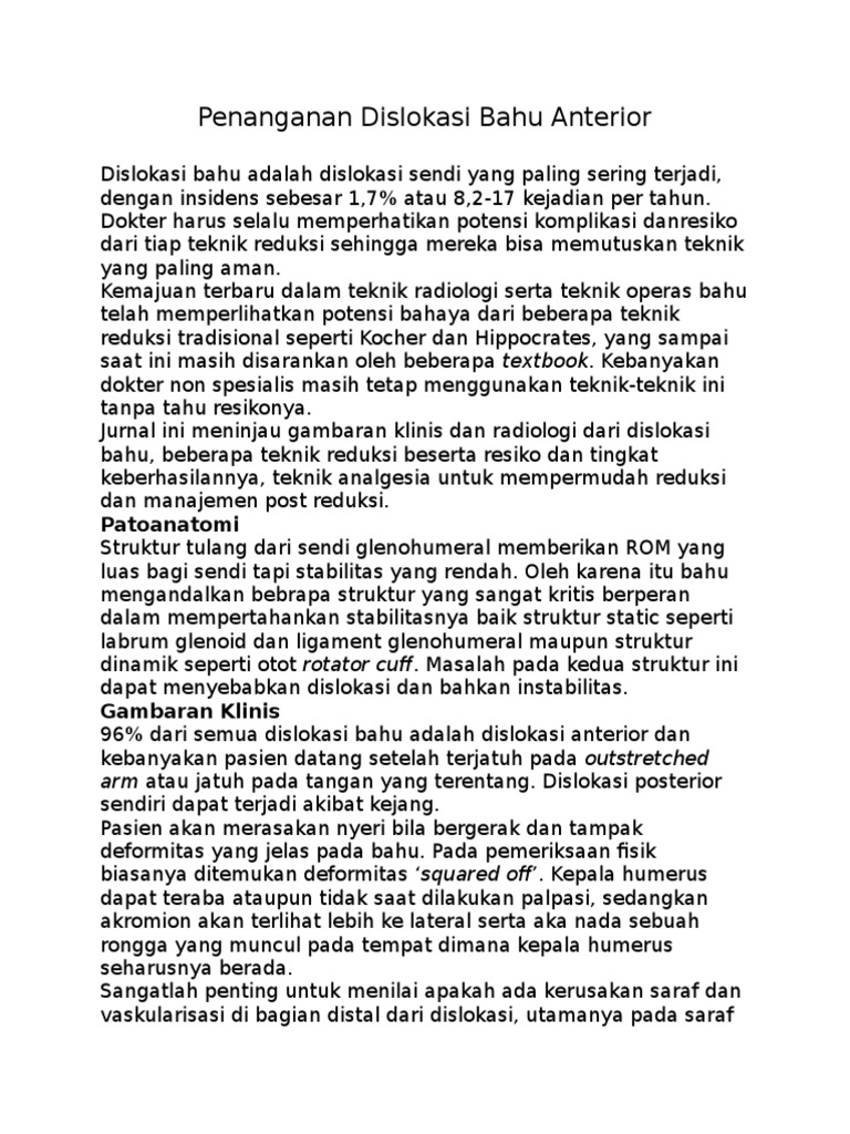 Penanganan Dislokasi Bahu Anterior