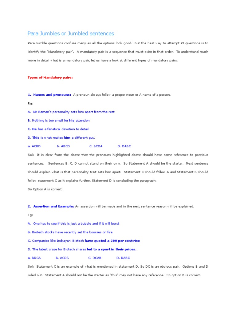 Understanding Para Jumbles and Mandatory Pairs | PDF | Discourse | Gender