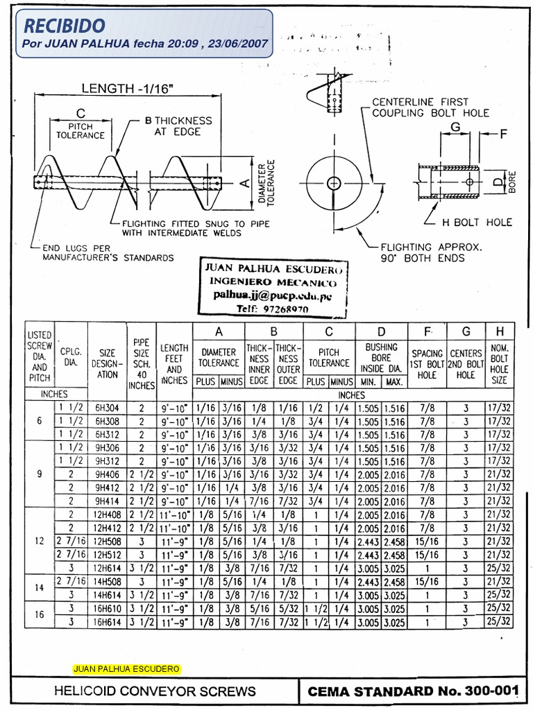 Ingenieria-Cema 300-Screw Conveyor Standard | PDF | Screw | Mechanical ...