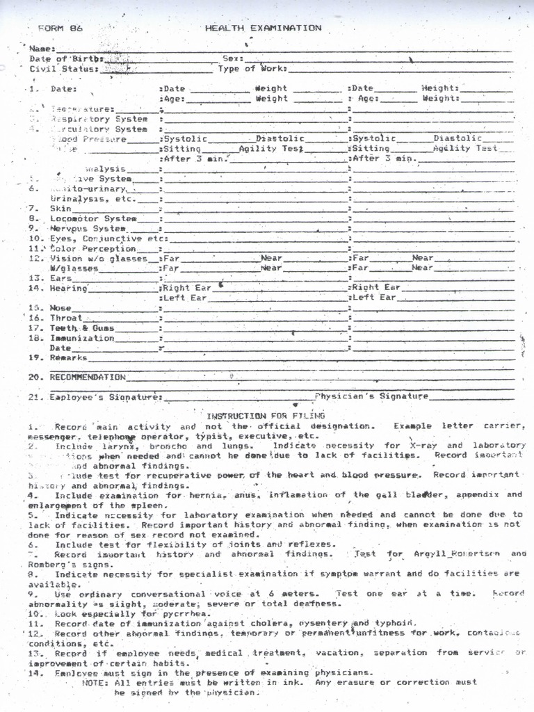 Form 86 Health Examination PDF | PDF