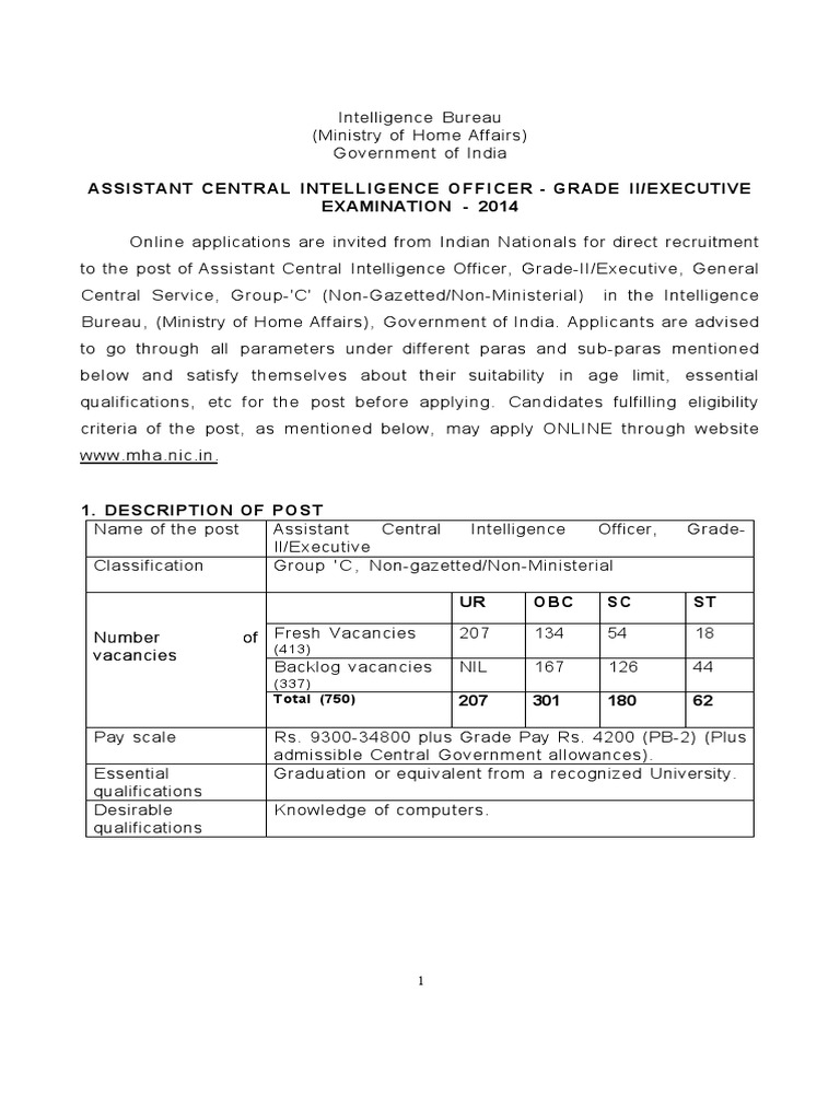 ACIO (IB) Notification PDF PDF Payments Banks