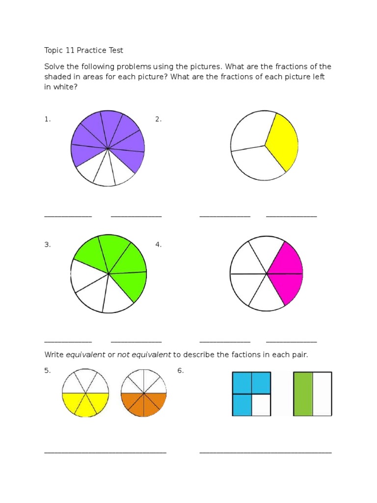 Topic 11 Fraction Practice Test | PDF | Teaching Methods & Materials