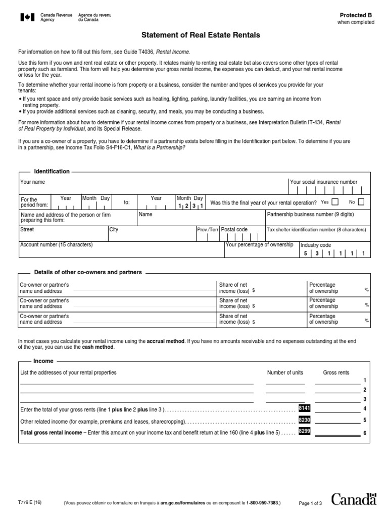 T776-16e - Statement of Real Estate Rentals | PDF | Renting | Payments