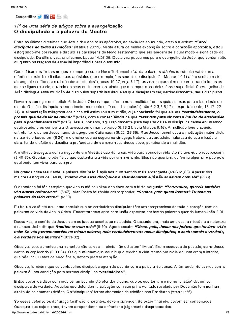 O Discipulado e A Palavra Do Mestre | PDF | Jesus | Evangelho de Lucas