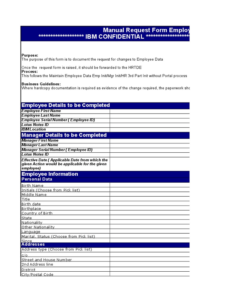 Employee Data Change Request Form | PDF | Identity Document | Ibm Notes