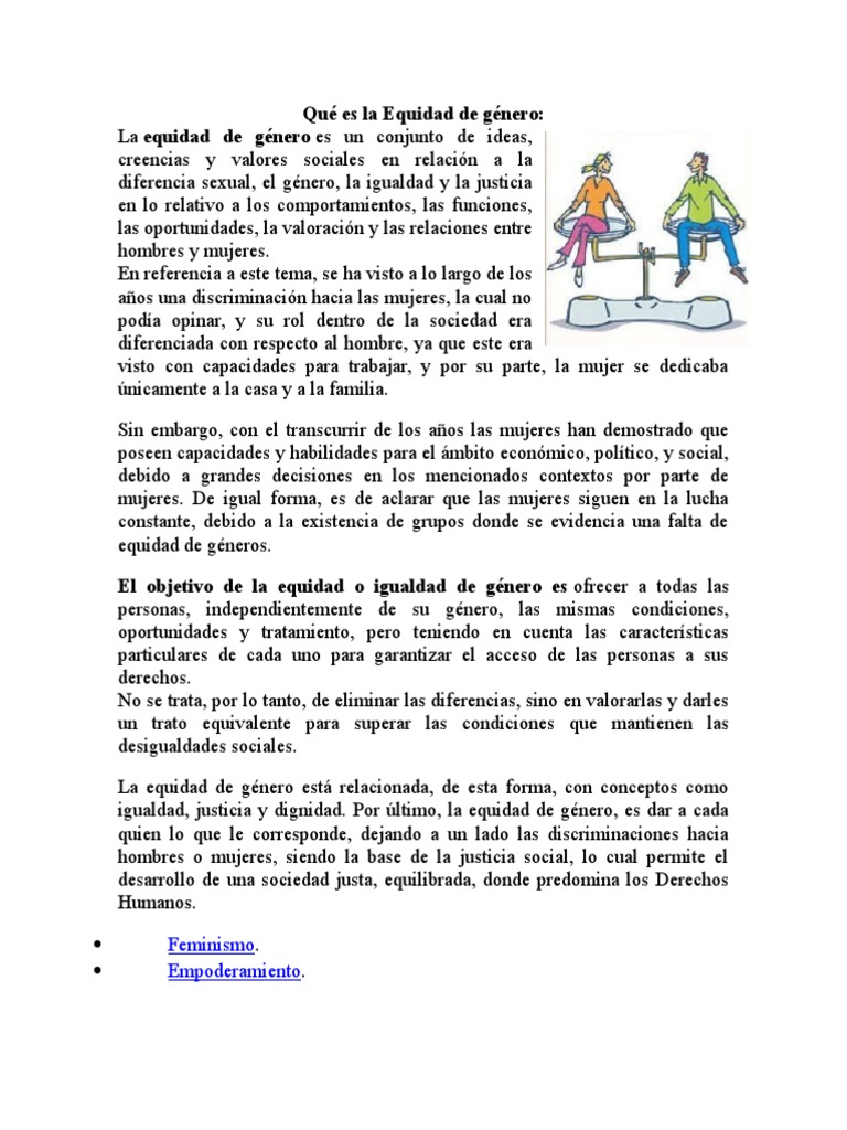 Equidad de Género: Conceptos y Ejemplos | PDF | Igualdad de género ...
