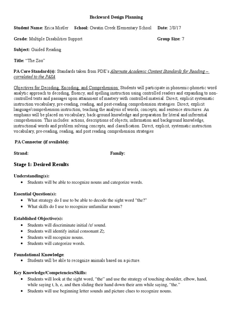 Backward Design for Guided Reading | PDF | Reading Comprehension ...