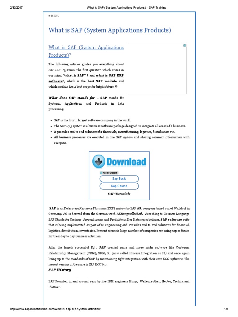 What Is SAP (System Applications Products) - SAP Training | PDF | Sap ...