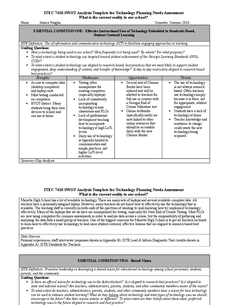 SWOT Analysis for School Technology Planning | PDF | Educational ...