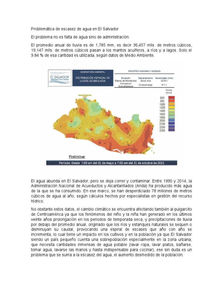 Problemática de Escasez de Agua en El Salvador | PDF | Escasez de agua ...