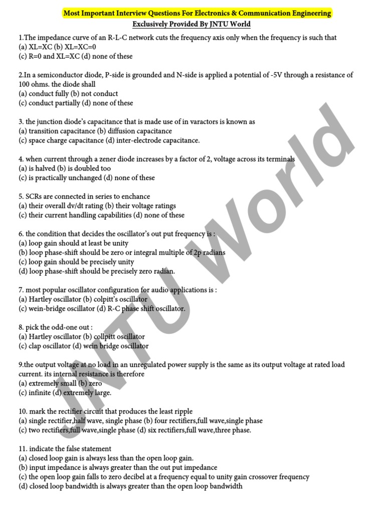 Key Interview Questions for ECE | PDF | Antenna (Radio) | Electronic ...