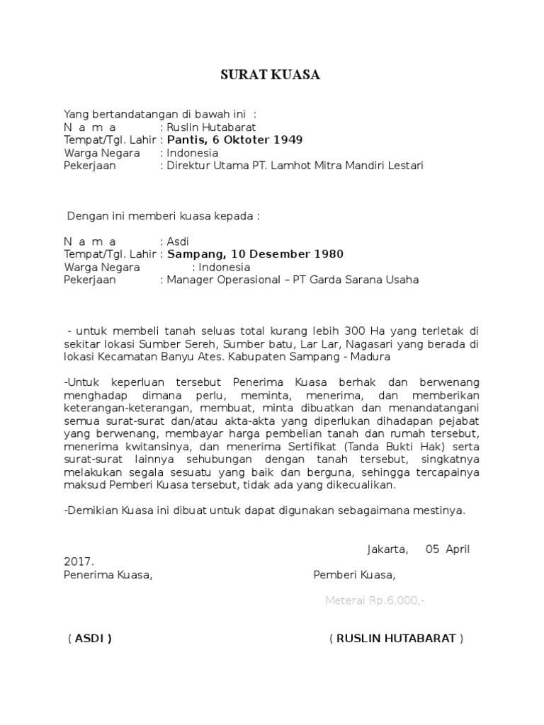 Surat Kuasa Beli Tanah