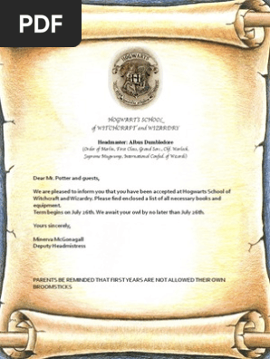 Harry Potter Acceptance Letter