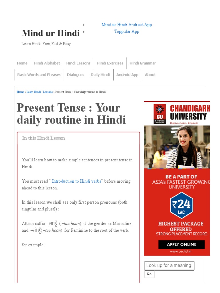 Your Daily Routine in Hindi - Learn Hindi | PDF | Grammatical Gender ...