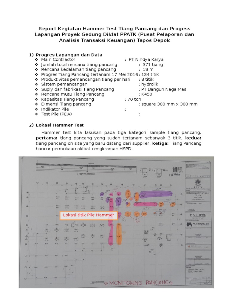 Report Kegiatan Hammer Test Tiang Pancang Dan Progess Lapangan Proyek ...