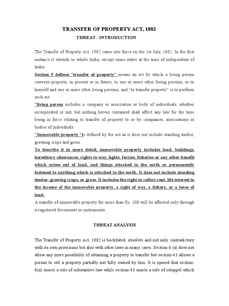 Transfer of Property Act, 1882 Mortgage Law Real Property