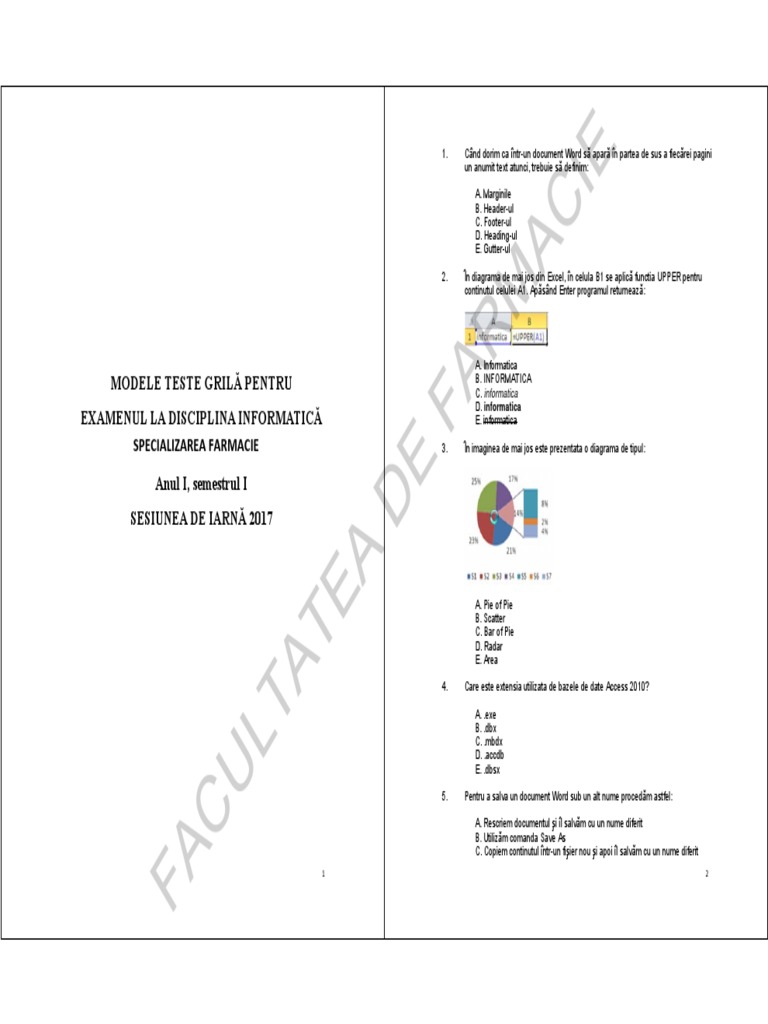 Teste Grila Informatica F 2016 2017 | PDF
