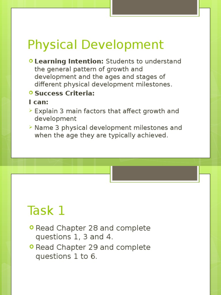 Physical Development Milestones Guide | PDF | Career & Growth | Self ...