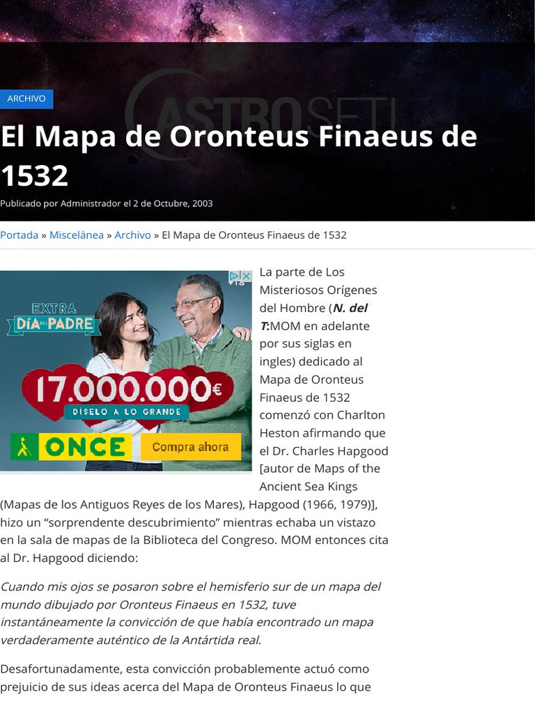 El Mapa De Oronteus Finaeus De 1532 Astroseti PDF Ant Rtida Mapa 1