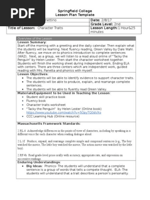 Character Traits Lesson Pdf Phonics Educational Assessment