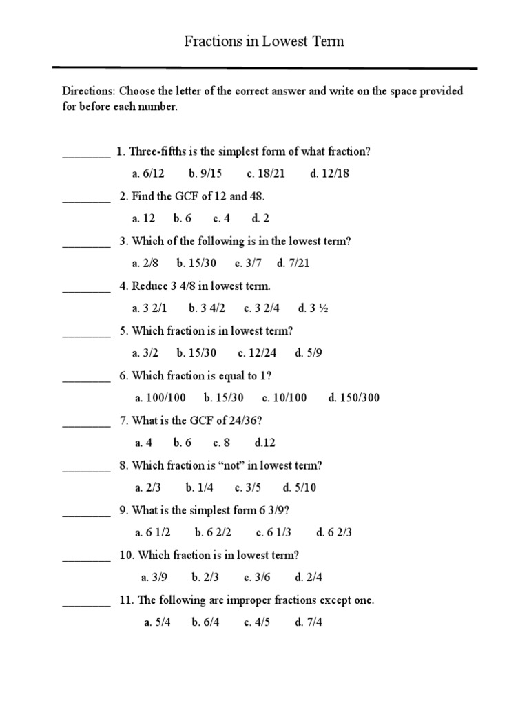 Reducing Fractions to Lowest Terms | PDF