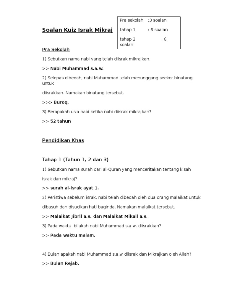 Soalan Kuiz Israk Mikraj Pdf